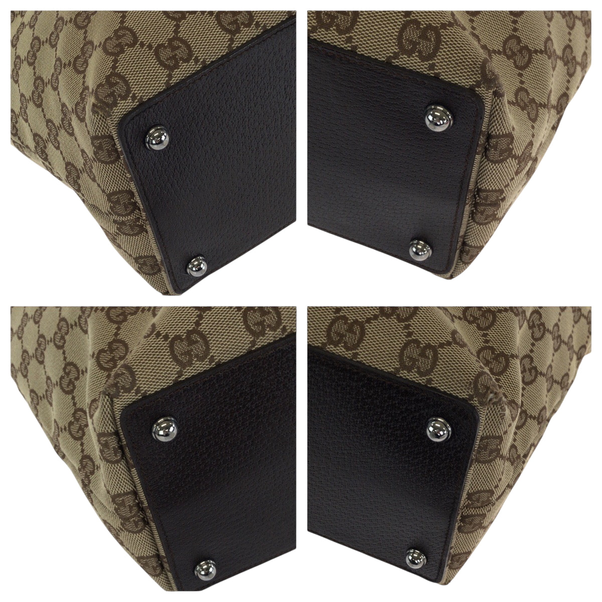 GUCCI Tote Bag 120836 GG canvas Beige Brown SilverMetal Tote Bag Shoulder Bag Women Used Authentic
