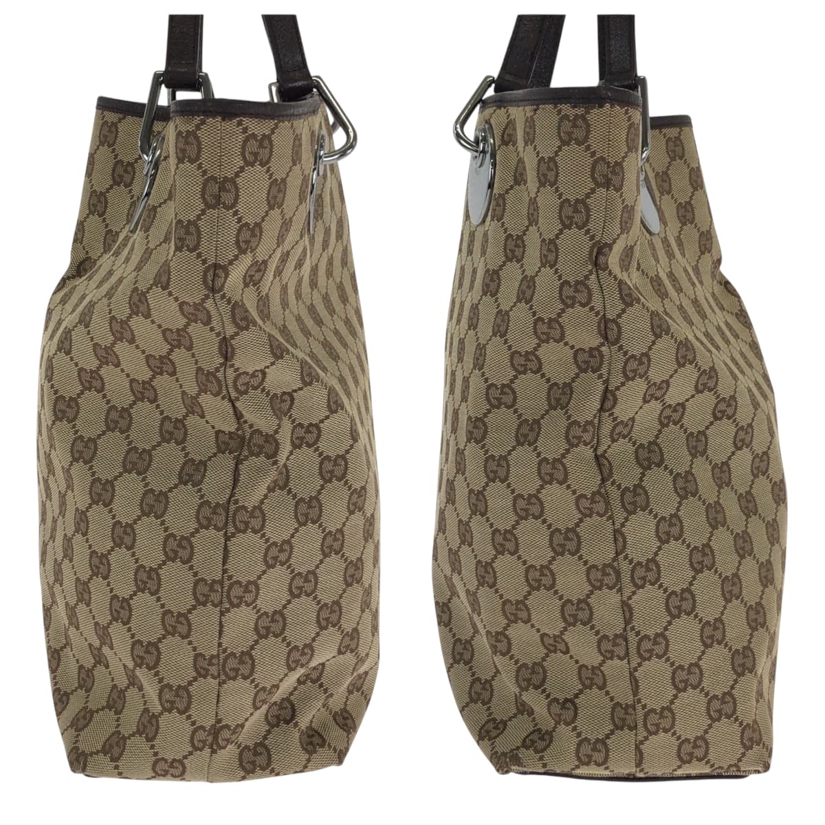 GUCCI Tote Bag 120836 GG canvas Beige Brown SilverMetal Tote Bag Shoulder Bag Women Used Authentic
