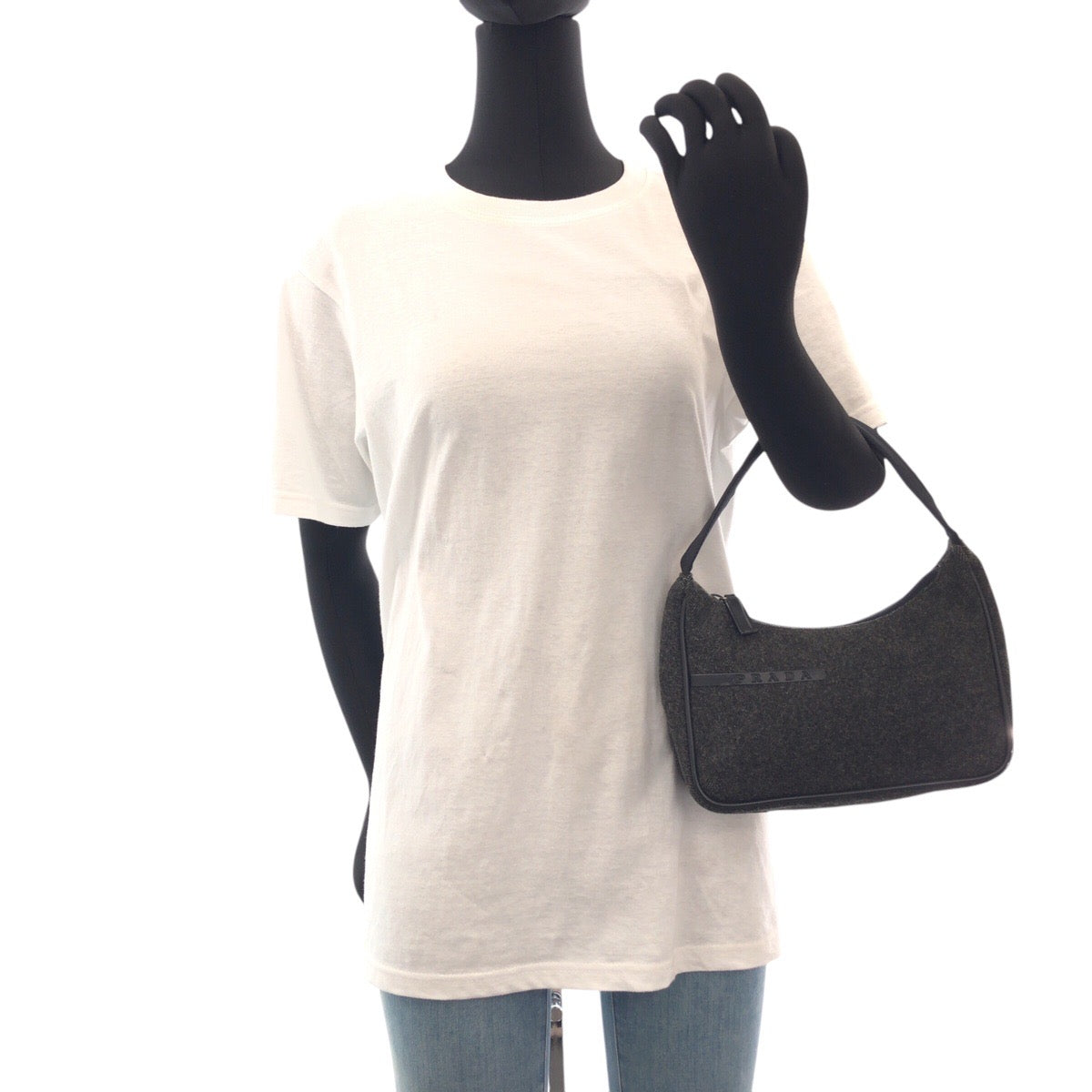 PRADA Handbag Wool, Nylon Gray Navy SilverMetal Handbag accessory pouch PRADA Sports Women Used Authentic