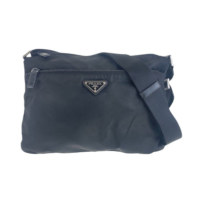 PRADA Shoulder Bag Nylon Black SilverMetal Crossbody Shoulder Bag Unisex Test Triangle With logo mens Used Authentic