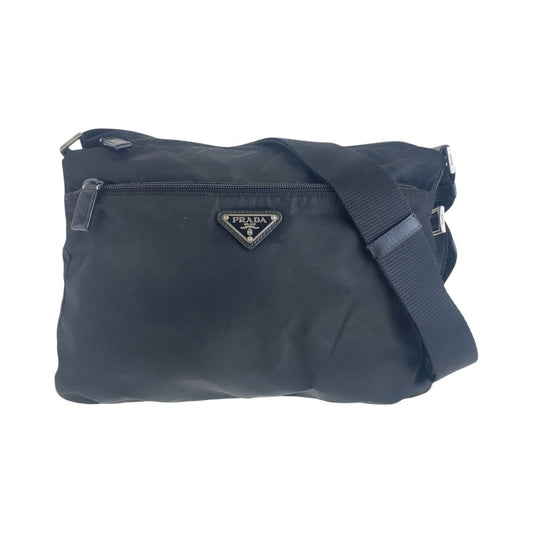PRADA Shoulder Bag Nylon Black SilverMetal Crossbody Shoulder Bag Unisex Test Triangle With logo mens Used Authentic