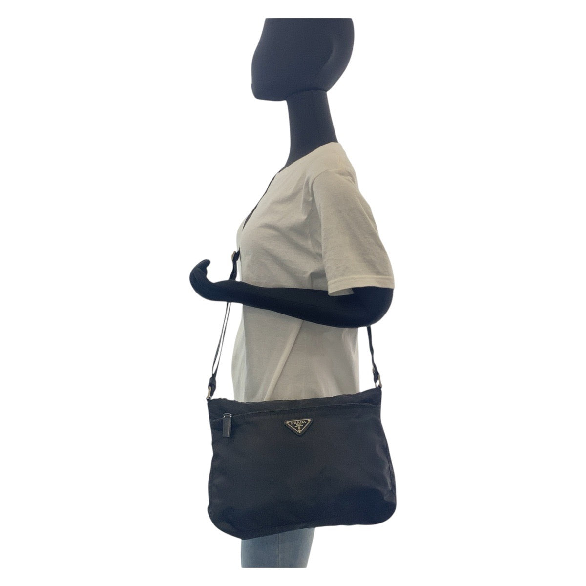 PRADA Shoulder Bag Nylon Black SilverMetal Crossbody Shoulder Bag Unisex Test Triangle With logo mens Used Authentic