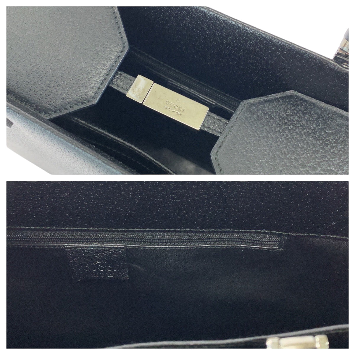 GUCCI Tote Bag 002 1034 leather Black SilverMetal Tote Bag Handbag Shoulder Bag 2way Bamboo Women Used Authentic
