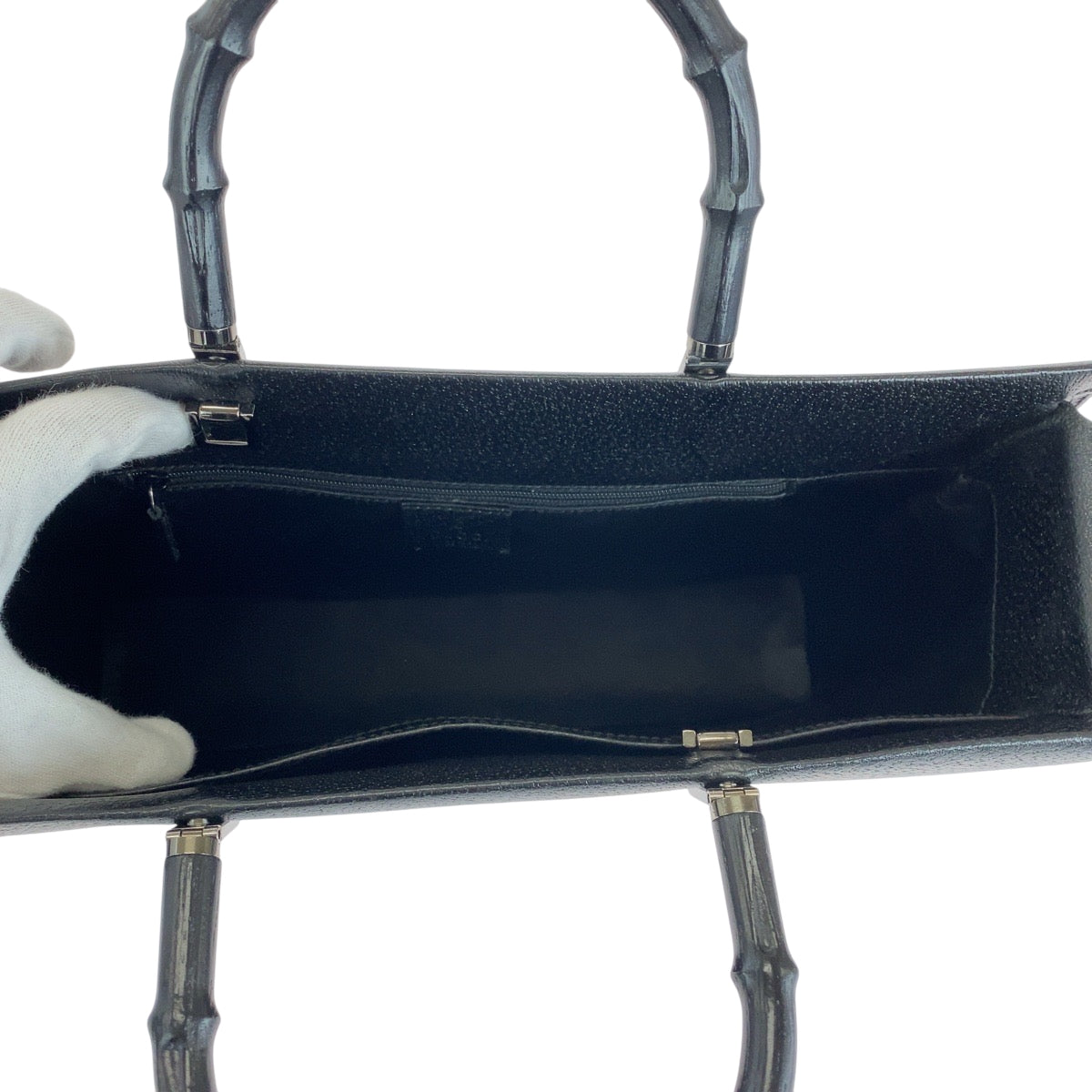 GUCCI Tote Bag 002 1034 leather Black SilverMetal Tote Bag Handbag Shoulder Bag 2way Bamboo Women Used Authentic
