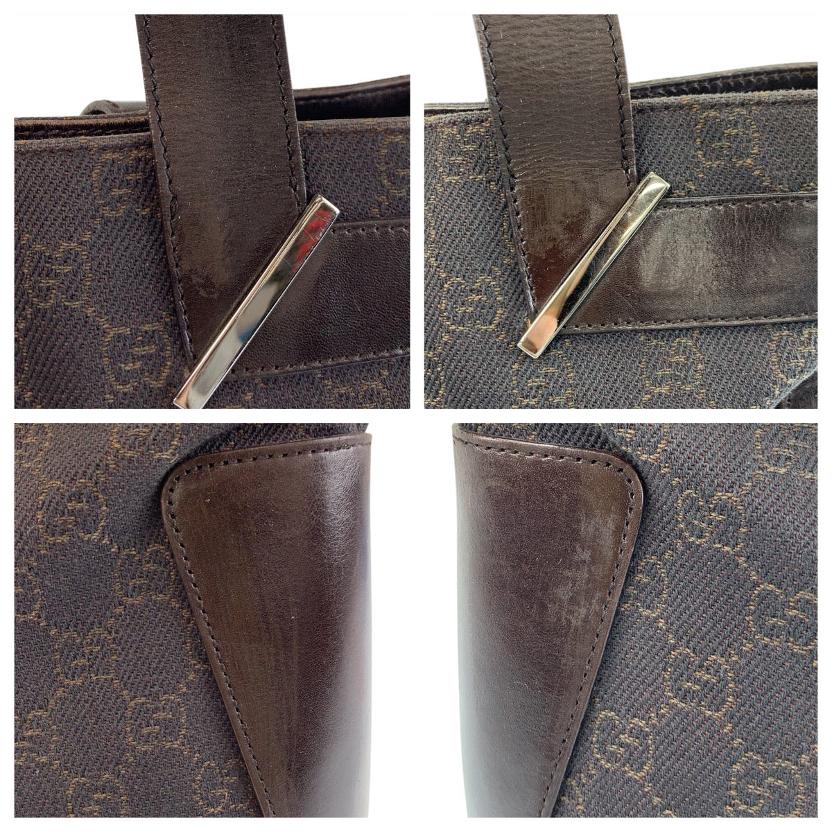GUCCI Tote Bag 73983 GG canvas, leather Brown Tote Bag Shoulder Bag Women Used Authentic