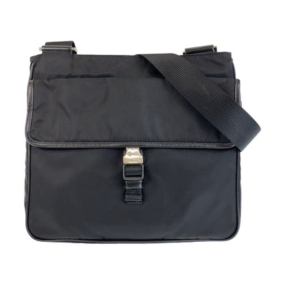 PRADA Shoulder Bag Nylon Black SilverMetal Crossbody Shoulder Bag Messenger Bag Test Triangle With logo Women Used Authentic