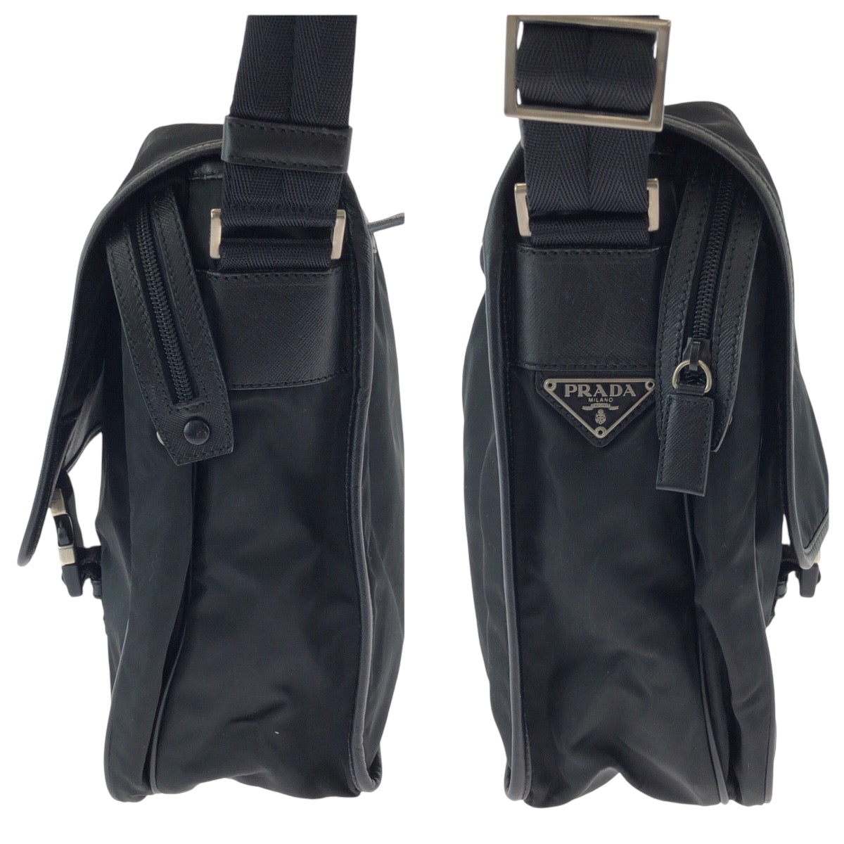 PRADA Shoulder Bag V165 Nylon black Shoulder Bag Messenger bag Test Triangle With logo Women Used Authentic