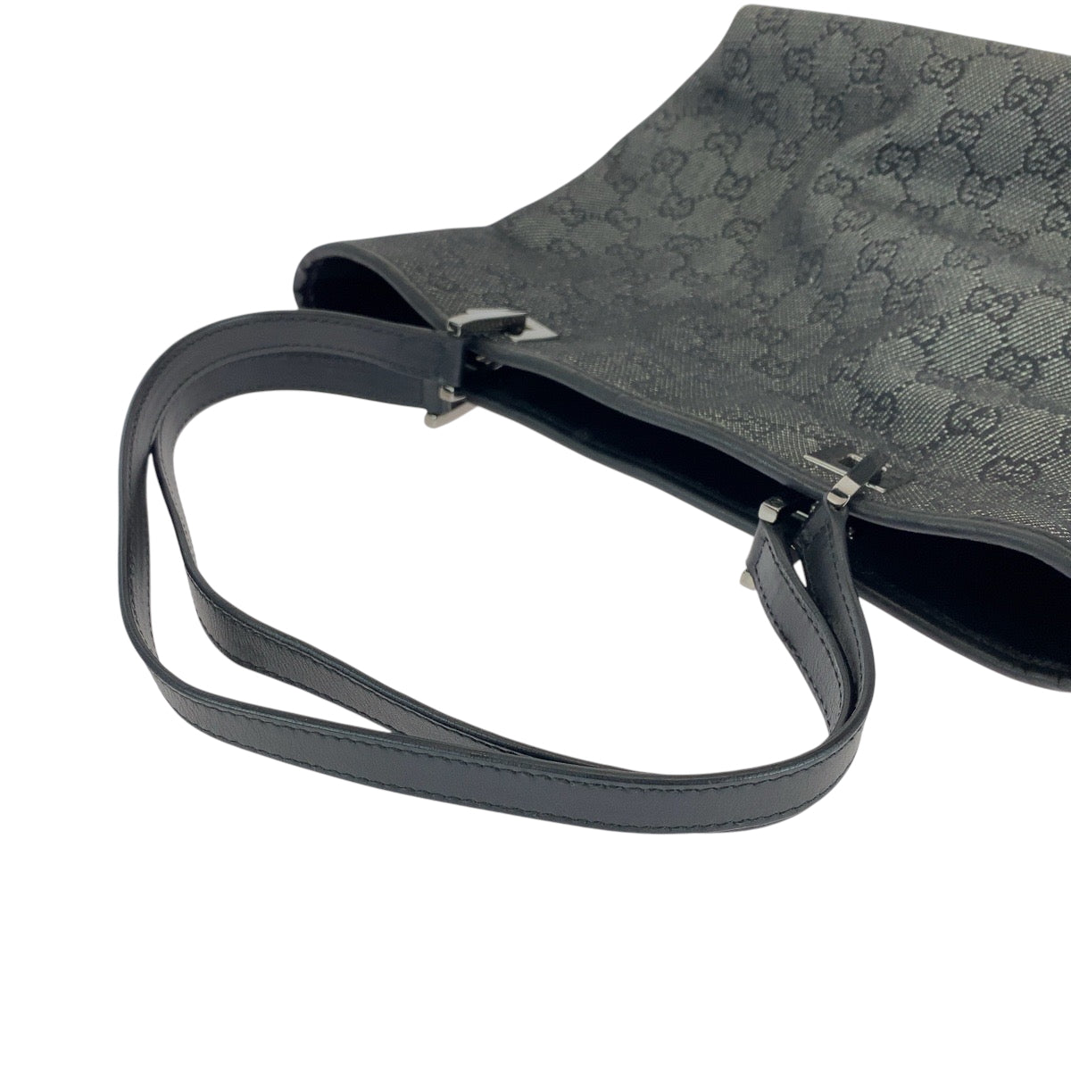 GUCCI Tote Bag 31244 GG canvas Black SilverMetal Tote Bag Shoulder Bag Women Used Authentic