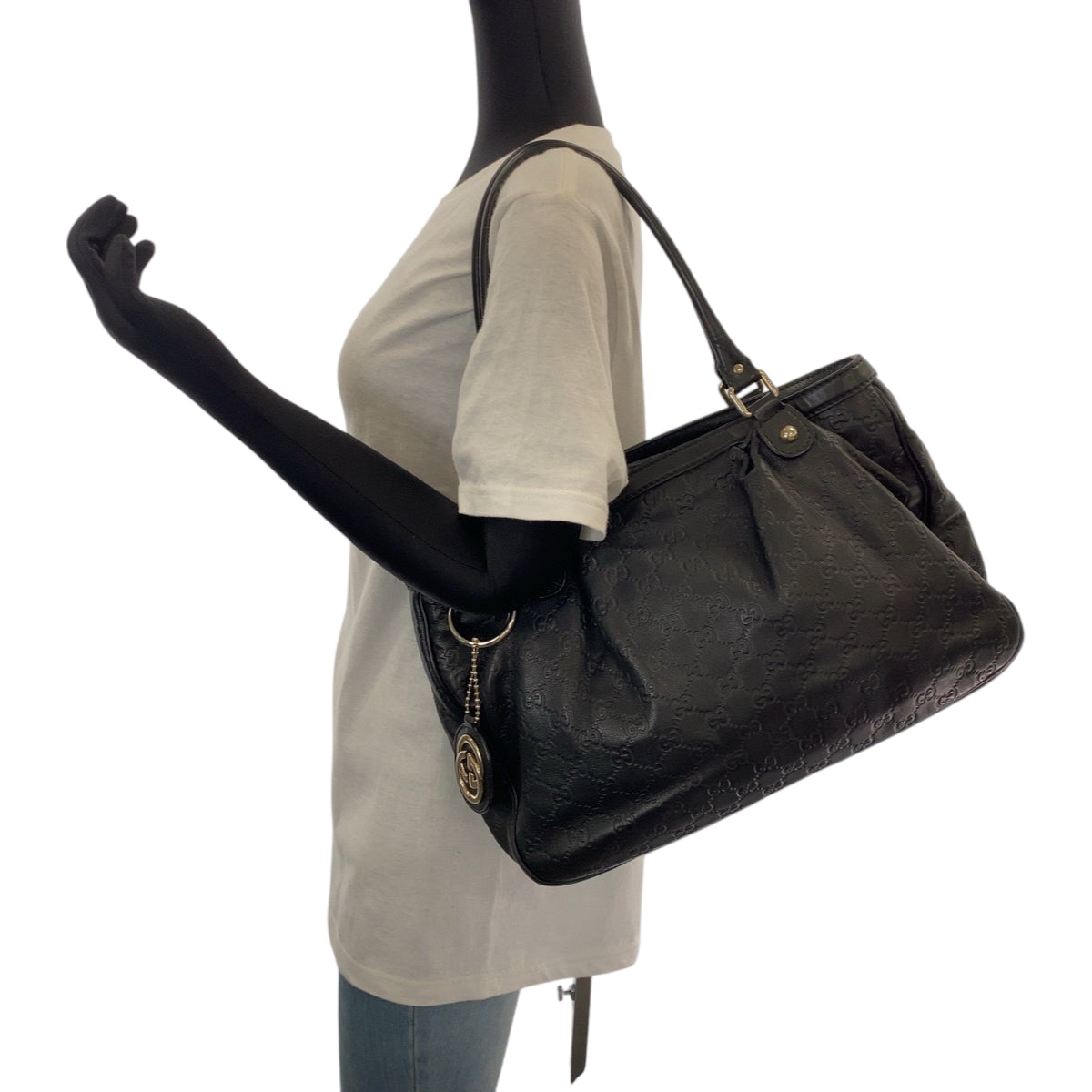 GUCCI Tote Bag 296853 leather Black GoldMetal Tote Bag Shoulder Bag Sukey Women Used Authentic