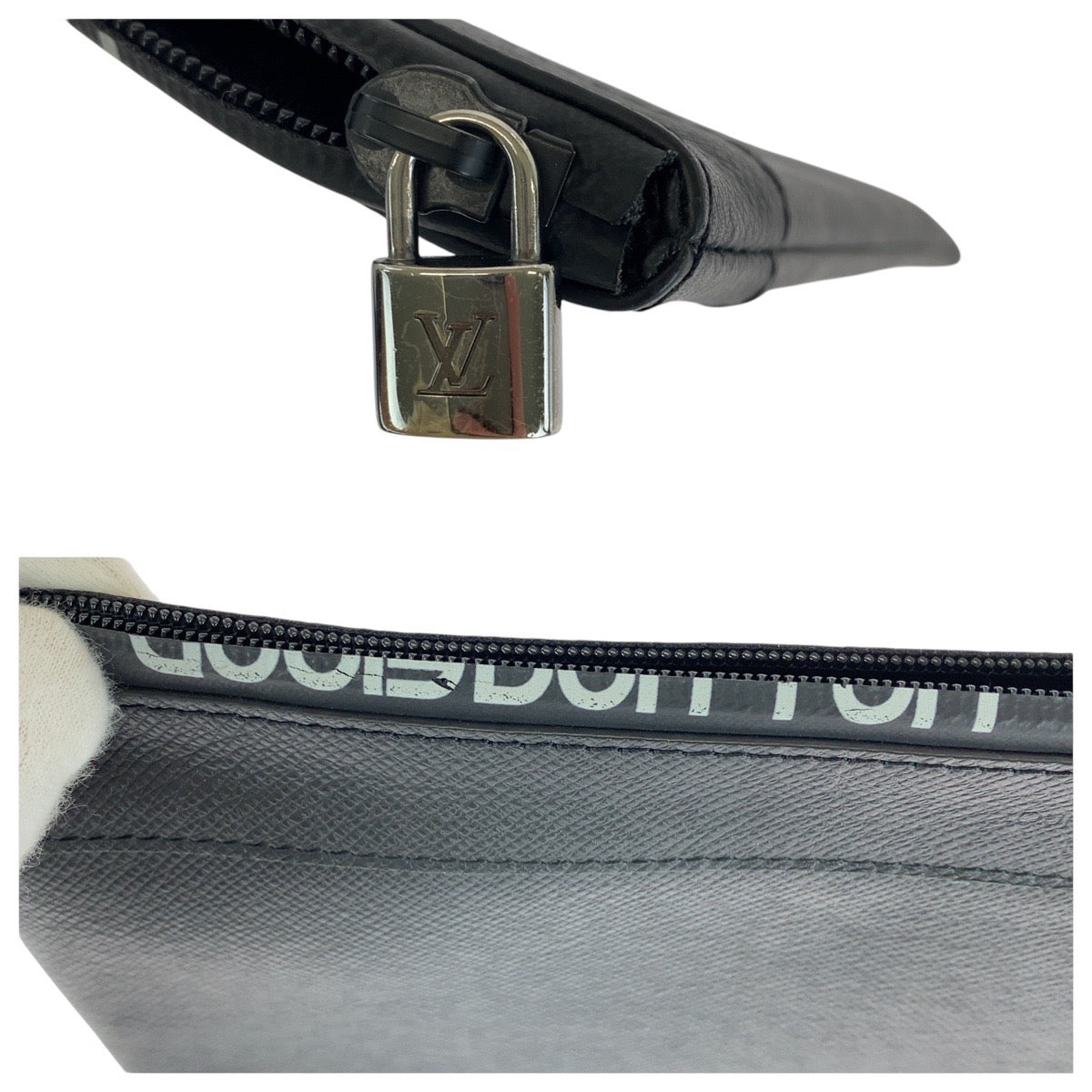 LOUIS VUITTON Clutch bag M30086 leather Black SilverMetal Clutch bag business bag Taiga Pochette Apollo mens Used Authentic