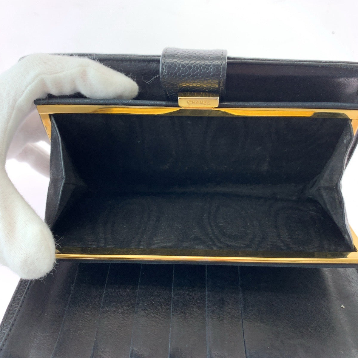 CHANEL Long Wallet Purse Caviar skin Black GoldMetal Long Wallet Purse COCO Mark Women Used Authentic