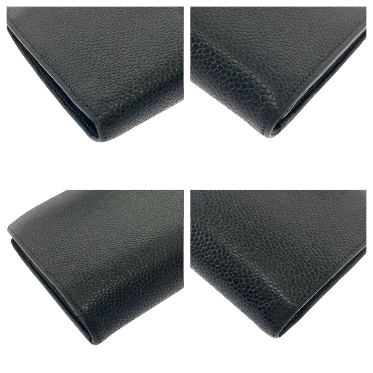 CHANEL Long Wallet Purse Caviar skin Black GoldMetal Long Wallet Purse COCO Mark Women Used Authentic
