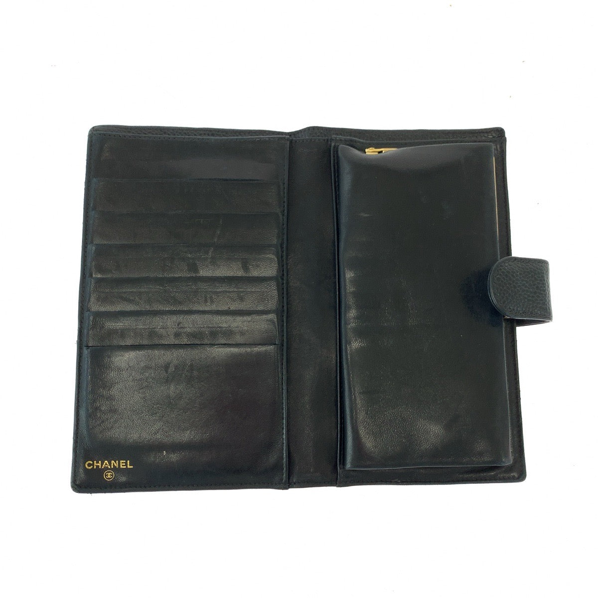 CHANEL Long Wallet Purse Caviar skin Black GoldMetal Long Wallet Purse COCO Mark Women Used Authentic