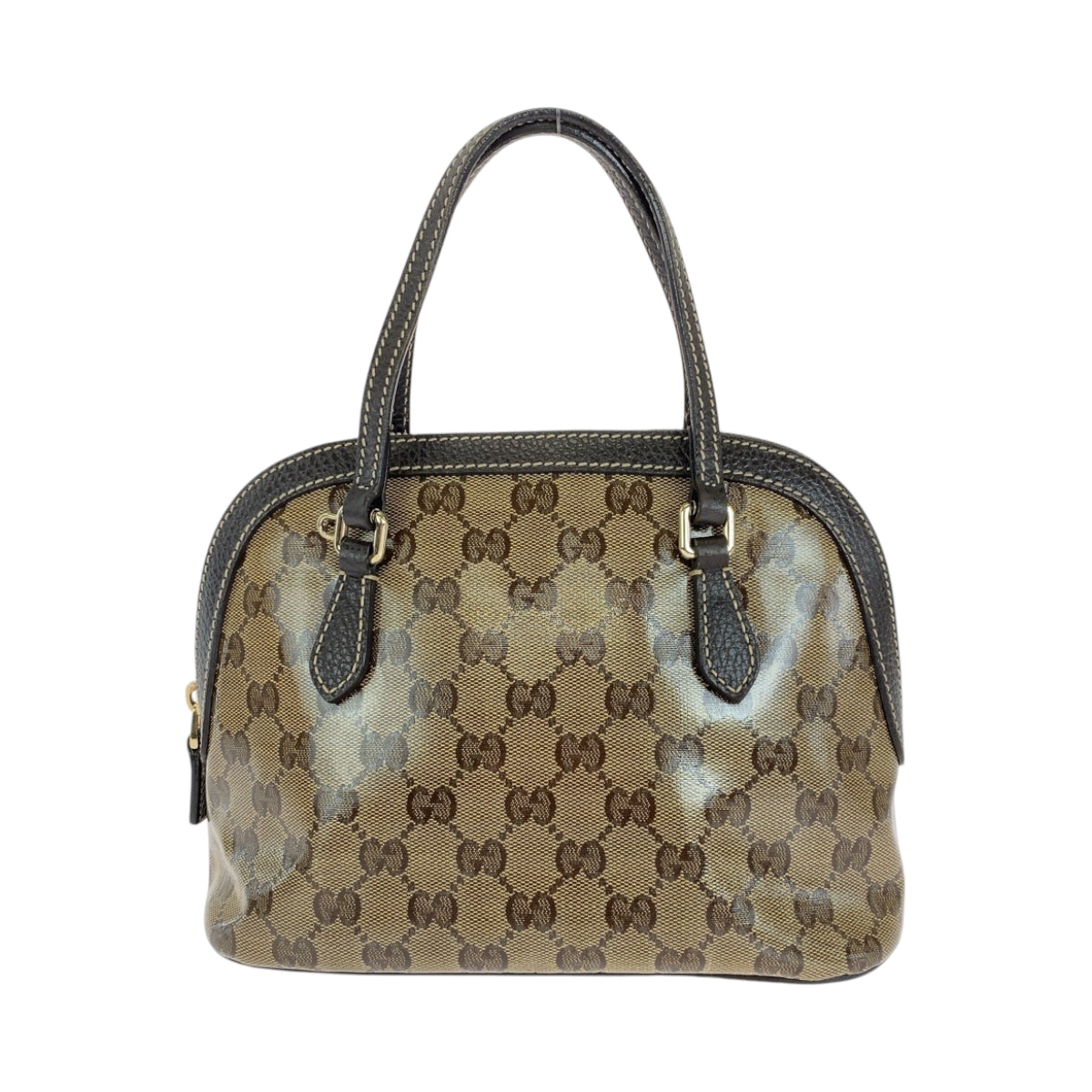 GUCCI Handbag 351403 PVC Brown Beige Gold Metal Handbag GG crystal Women Used Authentic