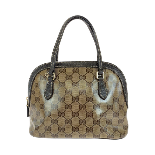 GUCCI Handbag 351403 PVC Brown Beige Gold Metal Handbag GG crystal Women Used Authentic