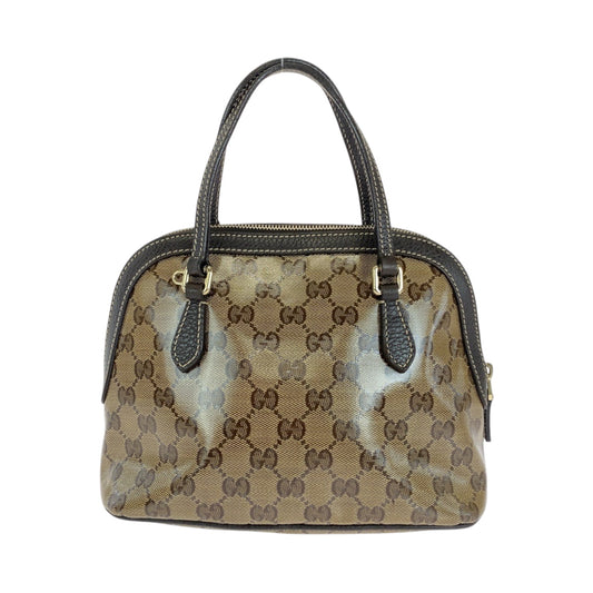 GUCCI Handbag 351403 PVC Brown Beige Gold Metal Handbag GG crystal Women Used Authentic