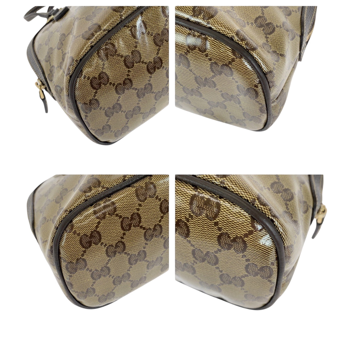 GUCCI Handbag 351403 PVC Brown Beige Gold Metal Handbag GG crystal Women Used Authentic