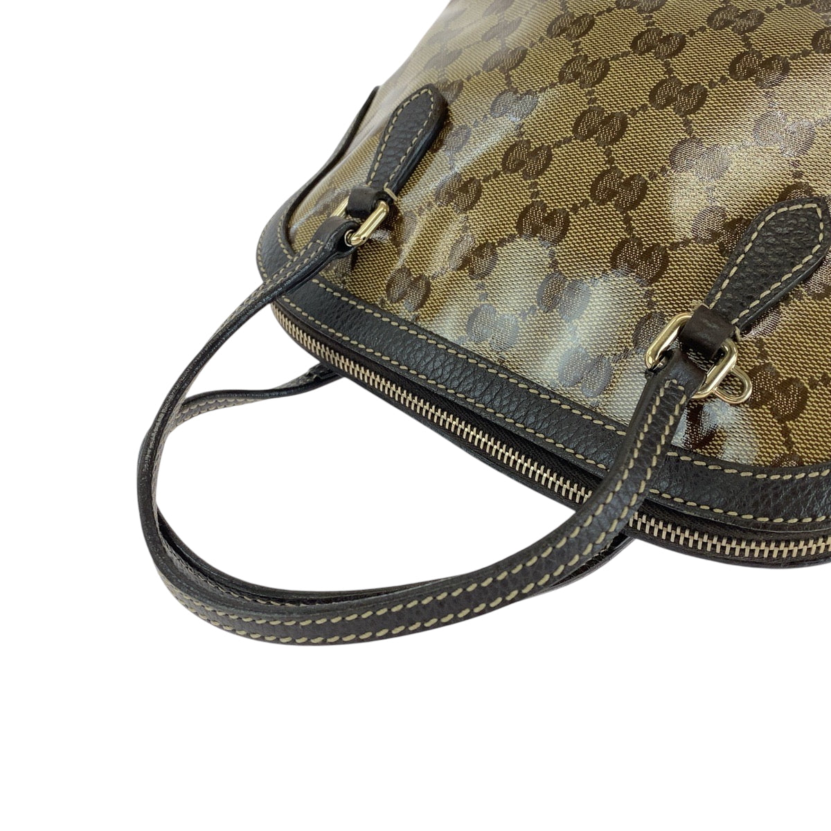 GUCCI Handbag 351403 PVC Brown Beige Gold Metal Handbag GG crystal Women Used Authentic