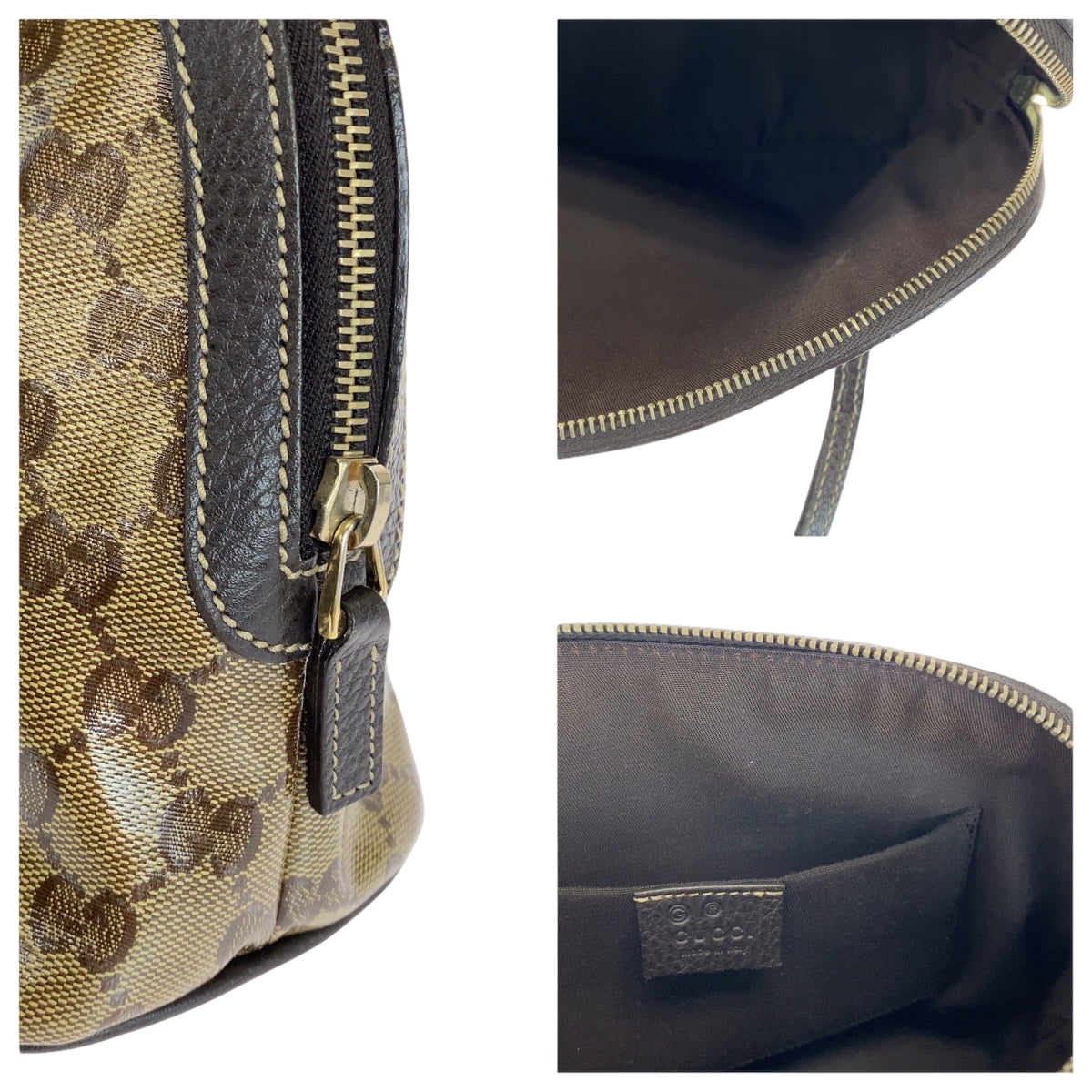 GUCCI Handbag 351403 PVC Brown Beige Gold Metal Handbag GG crystal Women Used Authentic
