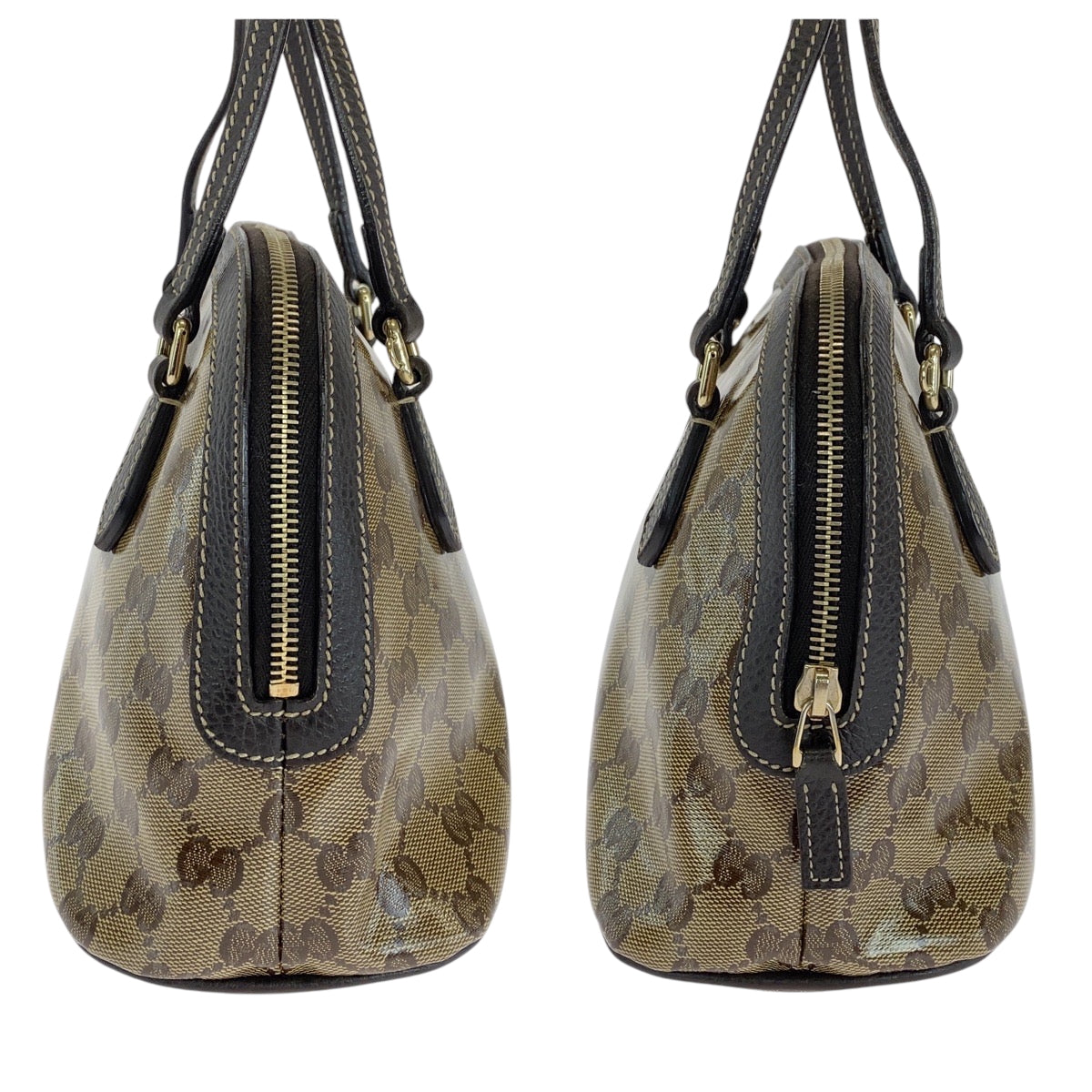 GUCCI Handbag 351403 PVC Brown Beige Gold Metal Handbag GG crystal Women Used Authentic