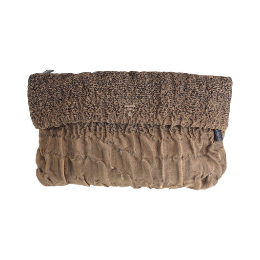 PRADA Clutch bag cotton Brown Gold Metal Clutch bag business bag logo Women Used Authentic