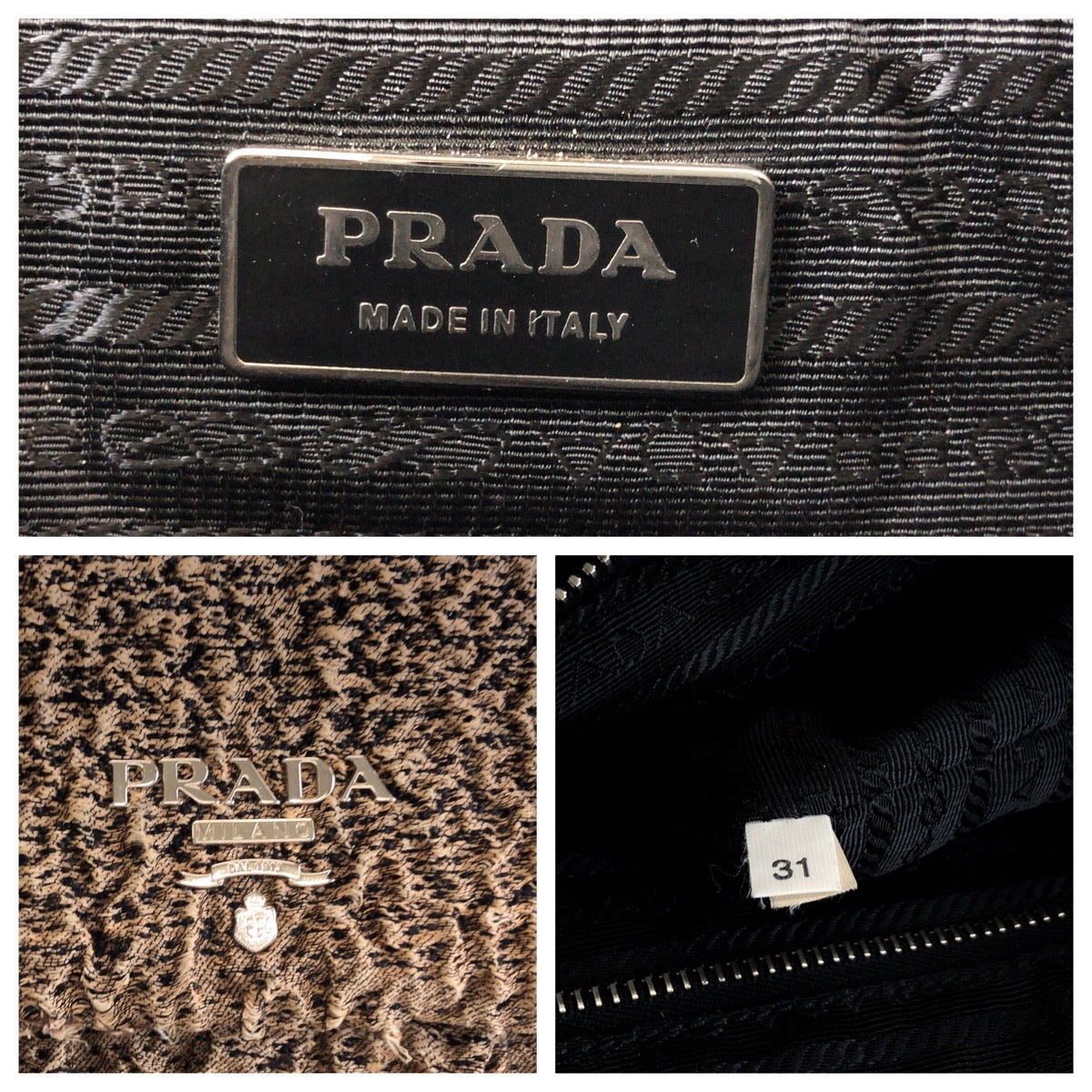 PRADA Clutch bag cotton Brown Gold Metal Clutch bag business bag logo Women Used Authentic