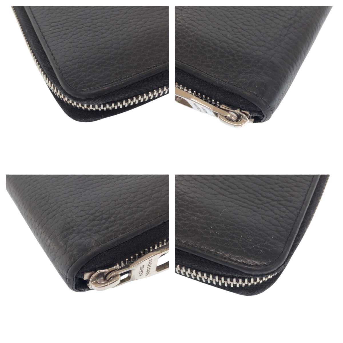 LOUIS VUITTON Long Wallet Purse M58412 leather Black SilverMetal Long Wallet Purse Zip Around Zippy Wallet Vertical mens Used Authentic