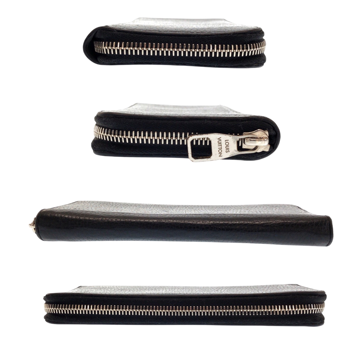 LOUIS VUITTON Long Wallet Purse M58412 leather Black SilverMetal Long Wallet Purse Zip Around Zippy Wallet Vertical mens Used Authentic
