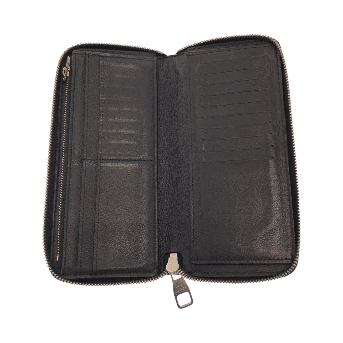 LOUIS VUITTON Long Wallet Purse M58412 leather Black SilverMetal Long Wallet Purse Zip Around Zippy Wallet Vertical mens Used Authentic