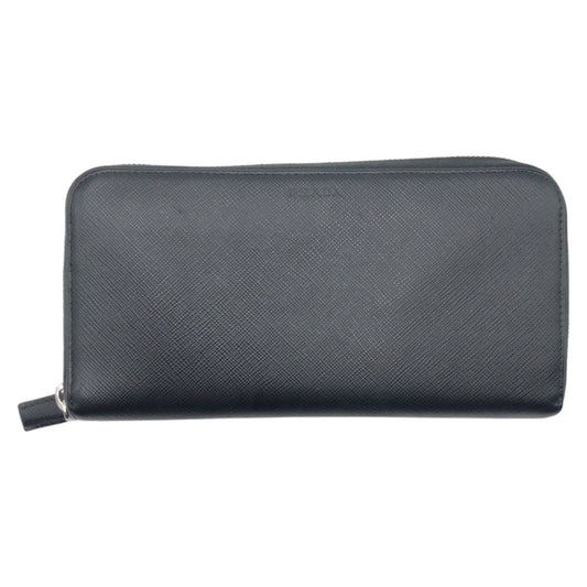 PRADA Long Wallet Purse leather Black SilverMetal Safiano