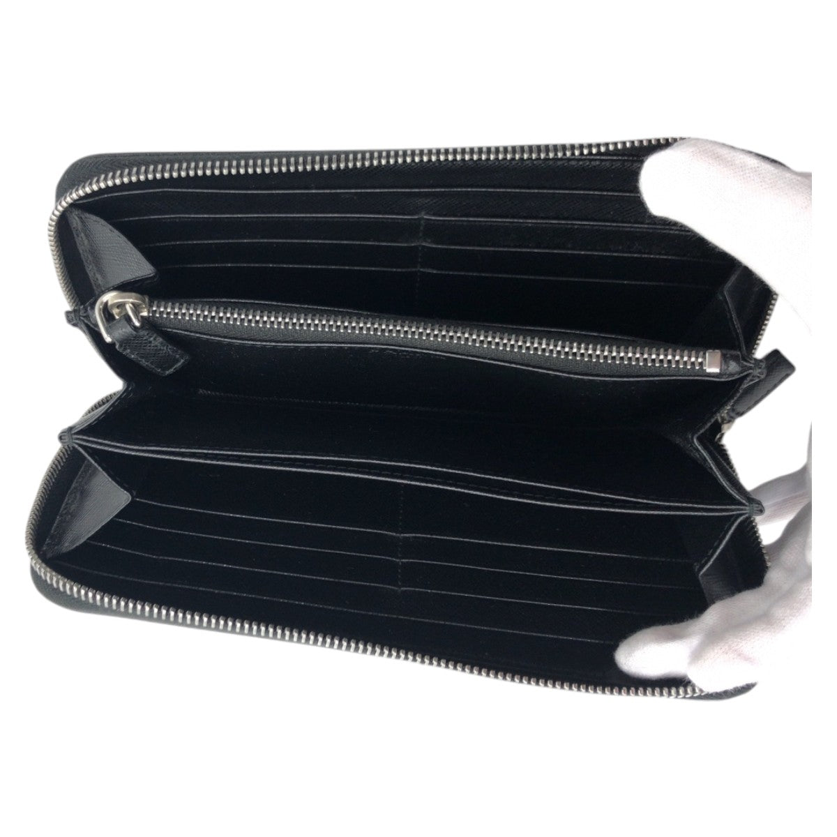 PRADA Long Wallet Purse leather Black SilverMetal Safiano