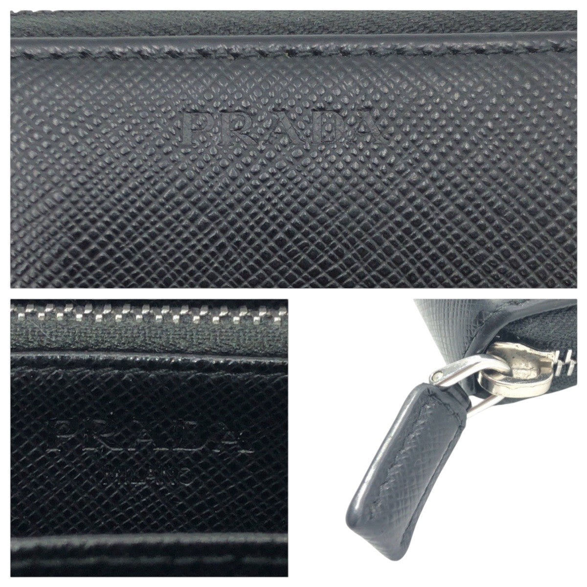 PRADA Long Wallet Purse leather Black SilverMetal Safiano