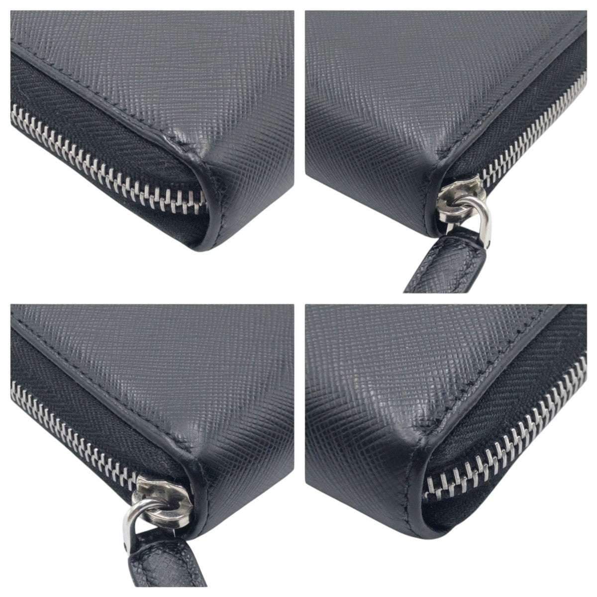 PRADA Long Wallet Purse leather Black SilverMetal Safiano