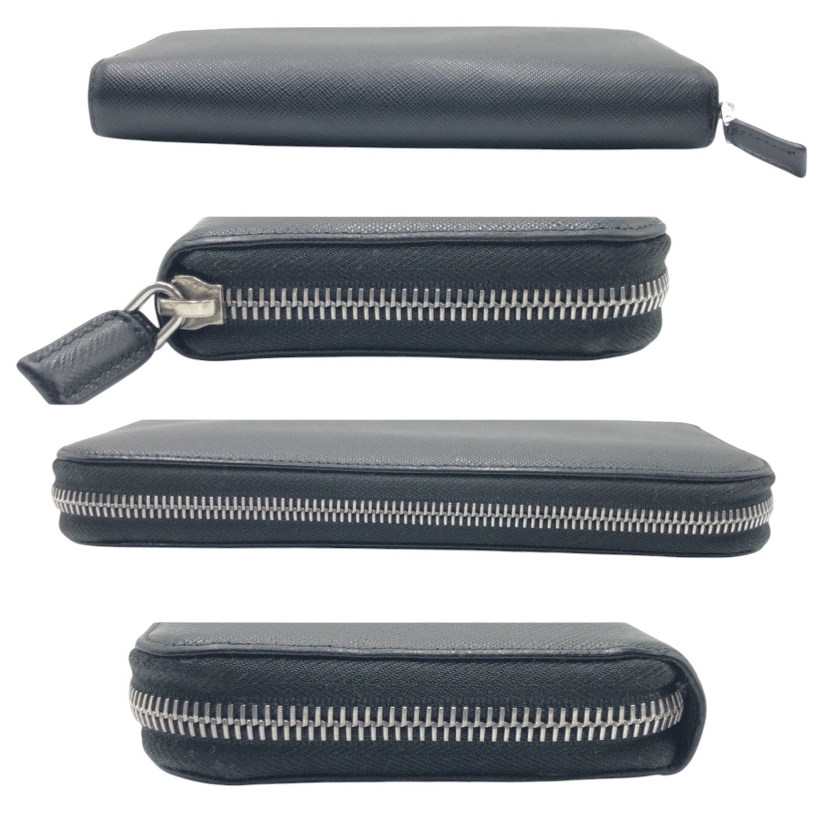 PRADA Long Wallet Purse leather Black SilverMetal Safiano