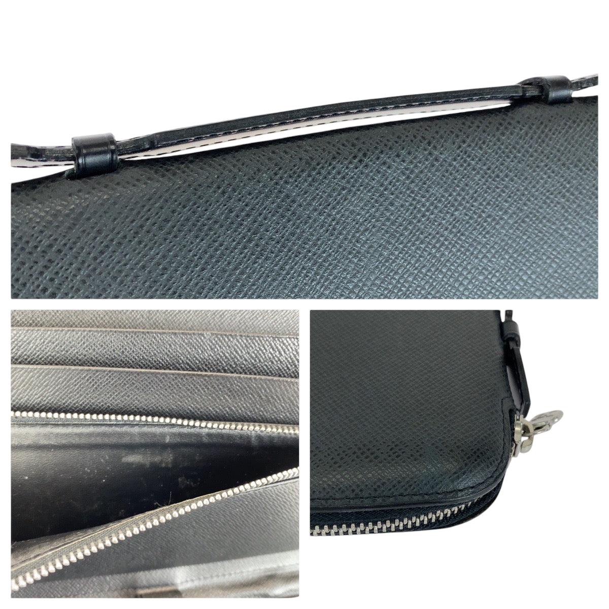 LOUIS VUITTON Long Wallet Purse M30652 Taiga Black SilverMetal Long Wallet Purse Taiga Organizer Atoll mens Used Authentic