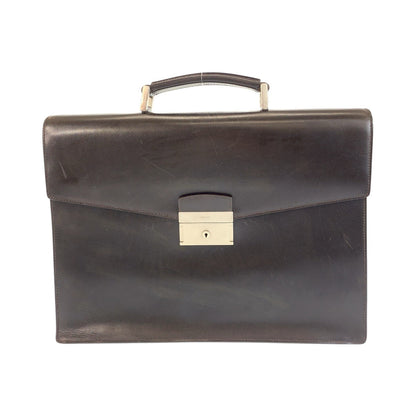 PRADA Business bag leather Brown Silver Metal Business bag briefcase mens Used Authentic