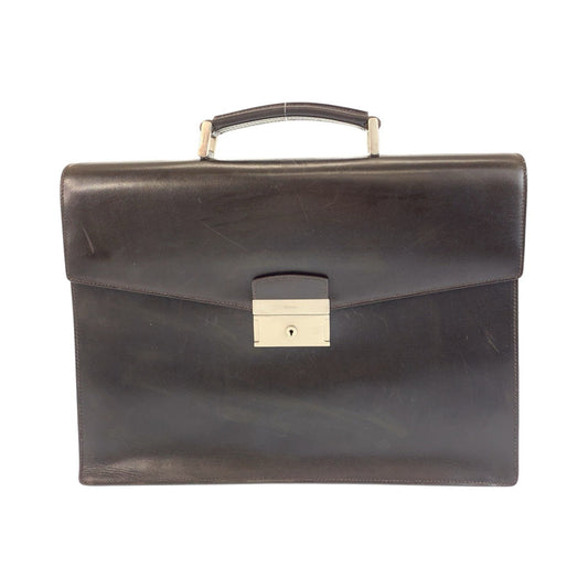 PRADA Business bag leather Brown Silver Metal Business bag briefcase mens Used Authentic