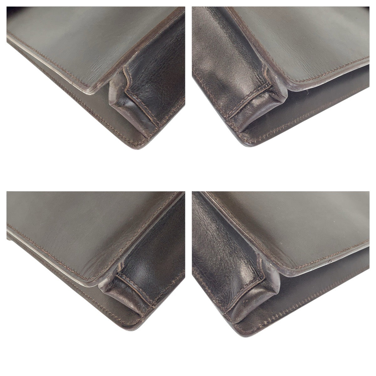 PRADA Business bag leather Brown Silver Metal Business bag briefcase mens Used Authentic