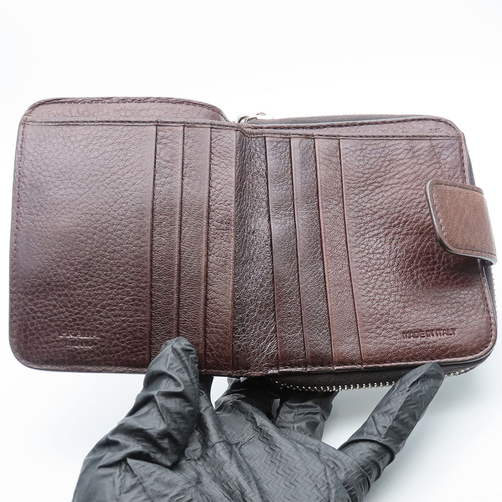PRADA Bifold Wallet 1M0522 leather Brown Women Used Authentic