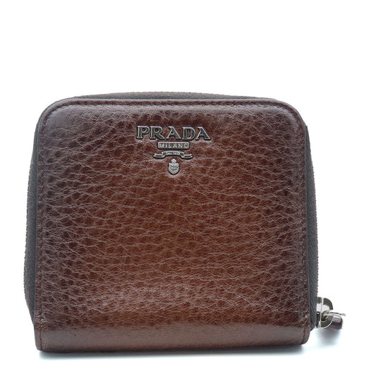 PRADA Bifold Wallet 1M0522 leather Brown Women Used Authentic