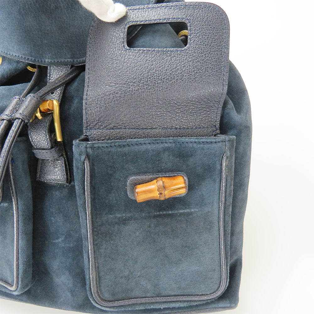 GUCCI Backpack 003.58.0016 Suede Navy Bamboo