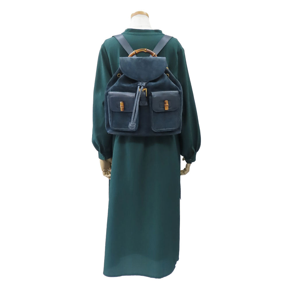 GUCCI Backpack 003.58.0016 Suede Navy Bamboo