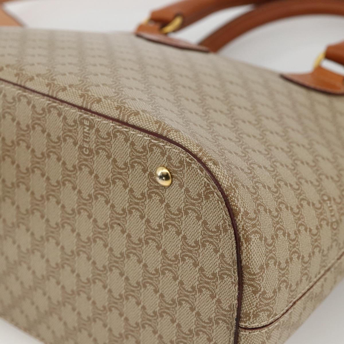 CELINE Two Way Macadam Canvas HandBag Beige Gold