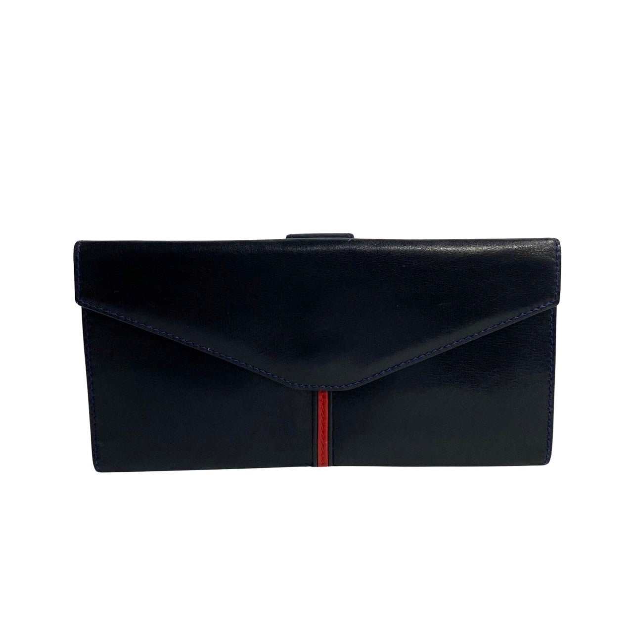 GUCCI Long Wallet Purse leather Navy GG logo Metal Sherry line Women Used Authentic