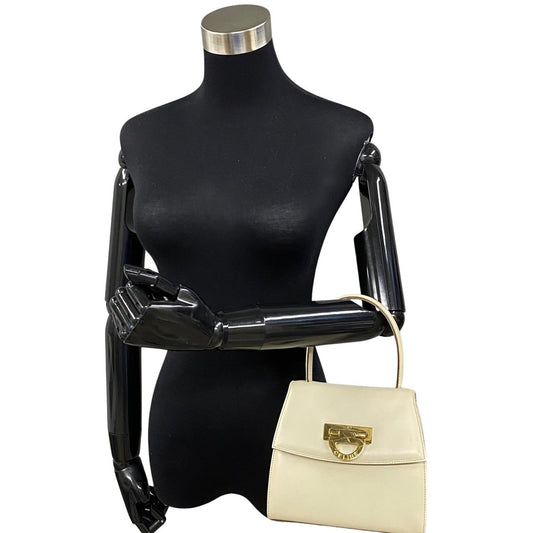 CELINE Handbag Calfskin white logo Metal Women Used Authentic