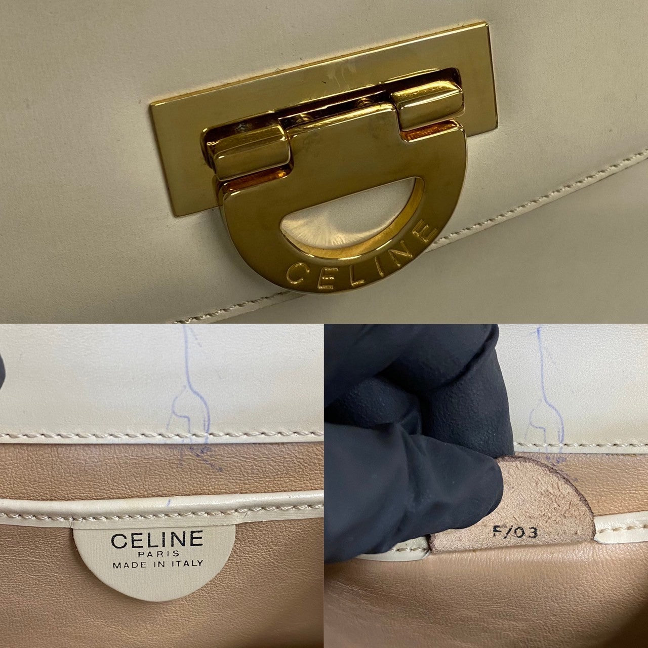 CELINE Handbag Calfskin white logo Metal Women Used Authentic