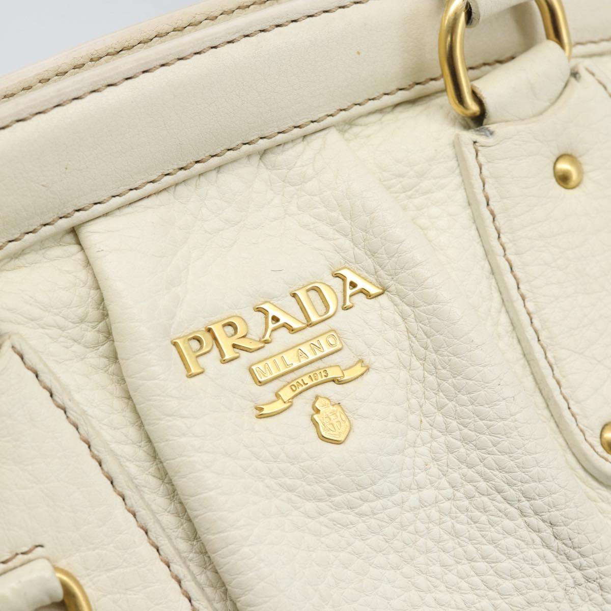 PRADA Hand Bag Vitello Daino Leather White Gold