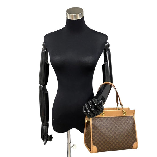 CELINE Handbag Leather, PVC Brown Macadam Blason Triomphe Women(Unisex) Used Authentic