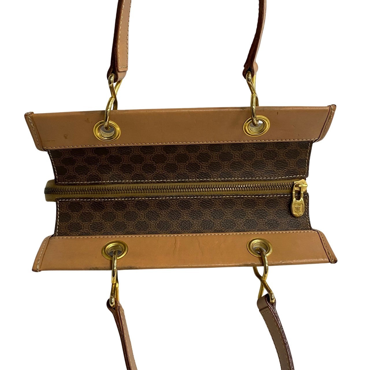 CELINE Handbag Leather, PVC Brown Macadam Blason Triomphe Women(Unisex) Used Authentic
