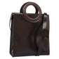 CELINE Hand Bag Leather Two Way Dark Brown Gold